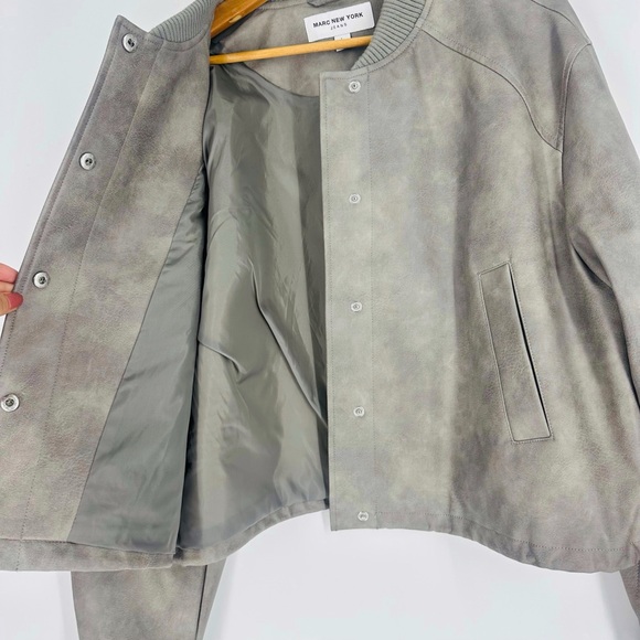 Marc New York Womens Grey Faux Leather Snap Button Long Sleeve Bomber Jacket L - Picture 3 of 11